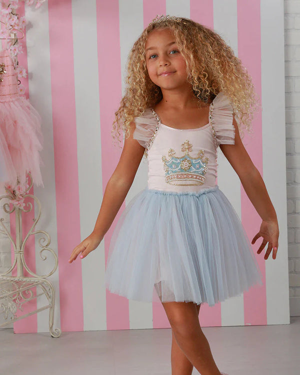 Girls Crown Princess Tulle Dress for Girls – Blue & White Royal Party Dress, 12M-14